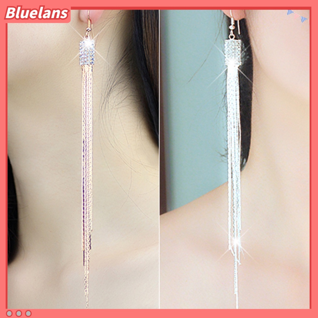 ต่างหูสตรี-ต่างหูตะขอโซ่ยาวสแควร์-rhinestone-drop-tassels-ส่วนลด100-บาท-โค้ด