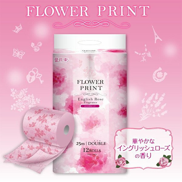 marutomi-flower-print-hanataba-toilet-paper-rose-12r-w-กระดาษชำระ-พิมพ์ลายดอกไม้-กลิ่นกุหลาบ-12-ม้วน