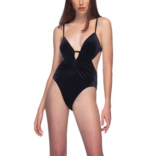 Angelys Balek ชุดว่ายน้ำWrap Plunge Side Cutout Swimsuit รุ่นFW22SW00207001 สีดำ