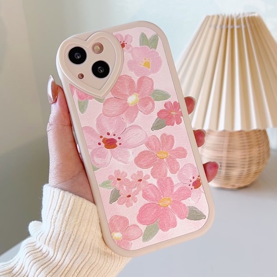 เคสลายดอก-เคสลายดอกไม้-f117-เคสหนังลายดอกไม้ชมพูกล้องหัวใจ