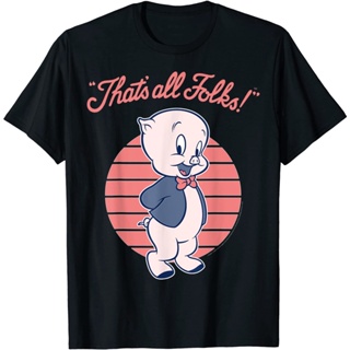 Looney Tunes Porky Pig Thats All Folks Lined Portrait T-Shirt - Mens T-Shirts