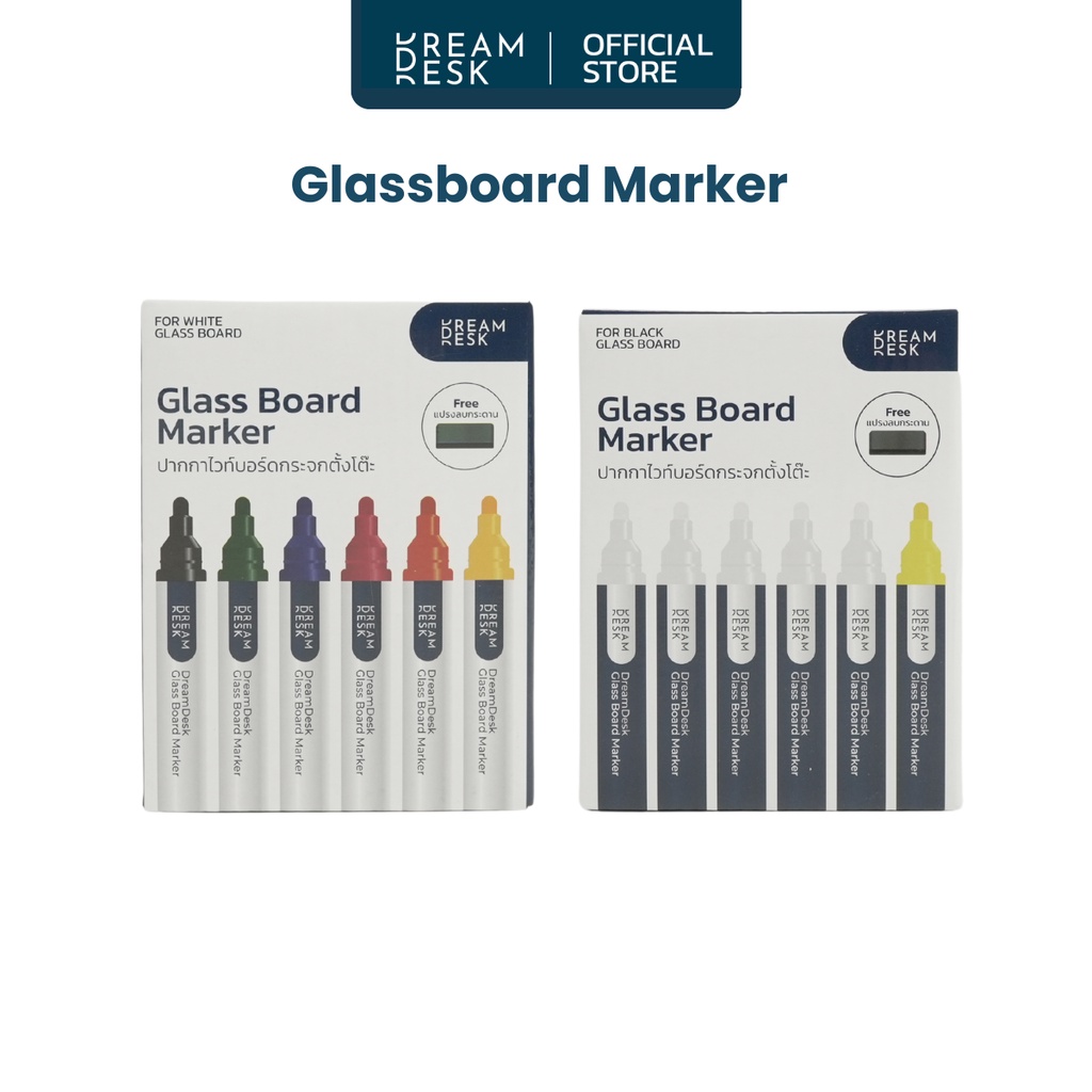 new-marker-for-glass-board-by-dreamdesk-ปากกาไวท์บอร์ดกระจกตั้งโต๊ะ-แถมฟรี-แปรงลบกระดาน