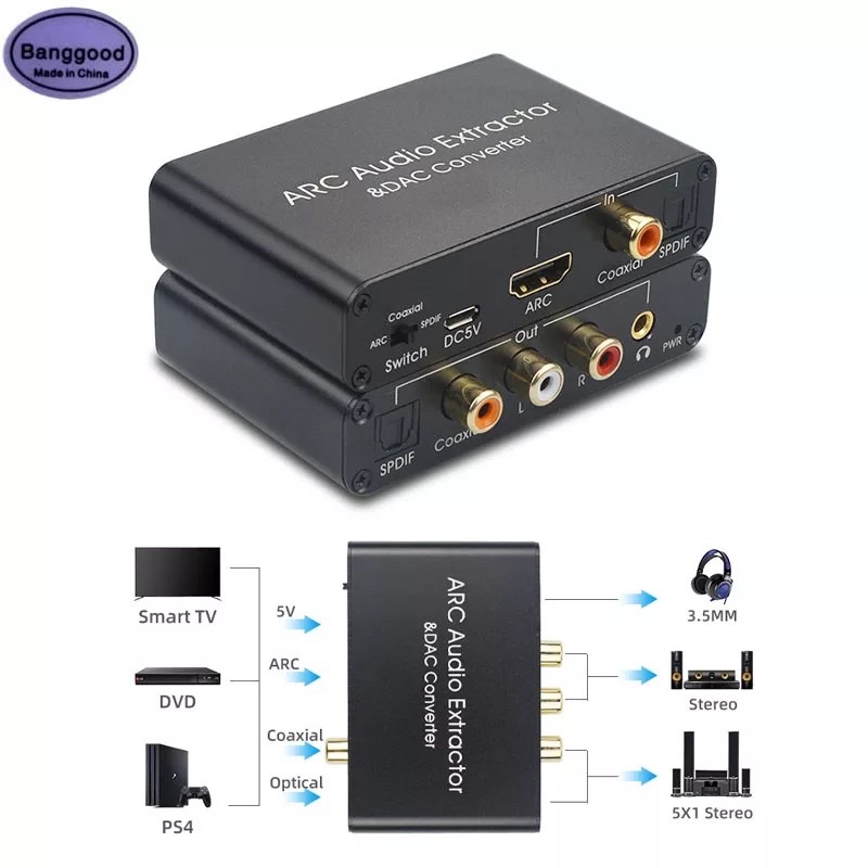 HDMI ARC Audio Extractor DAC Converter อะแดปเตอร์ไฟเบอร์ Coaxial SPDIF ...