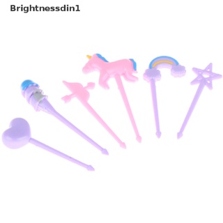 [Brightnessdin1] ส้อมพลาสติก ลายการ์ตูนสัตว์ ขนาดเล็ก แบบพกพา สําหรับจิ้มผลไม้ เค้ก 6 ชิ้น