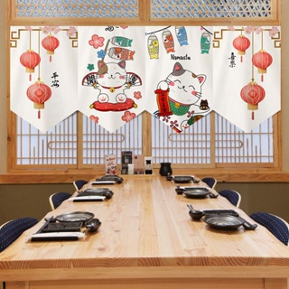 ผ้าม่าน ทรงสามเหลี่ยม ลายธงแมวนําโชค สไตล์ญี่ปุ่น สําหรับตกแต่งห้องครัว ร้านอาหาร