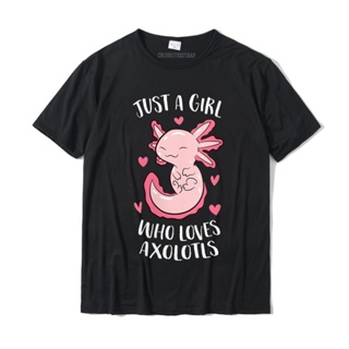 เสื้อแฟชั่นผญ2022 อื่นๆ Bayan sadece bir kız seviyor Axolotls komik Axolotl kız yuvarlak boyun เสื้อยืด toptan pamuk öze