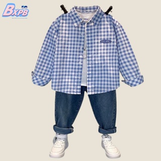 [BXPB] เสื้อเชิ้ตแขนยาว และกางเกงขายาวเดนิม ทรงหลวม สวมใส่สบาย แฟชั่นสําหรับเด็กผู้ชาย อายุ 3-15 ปี