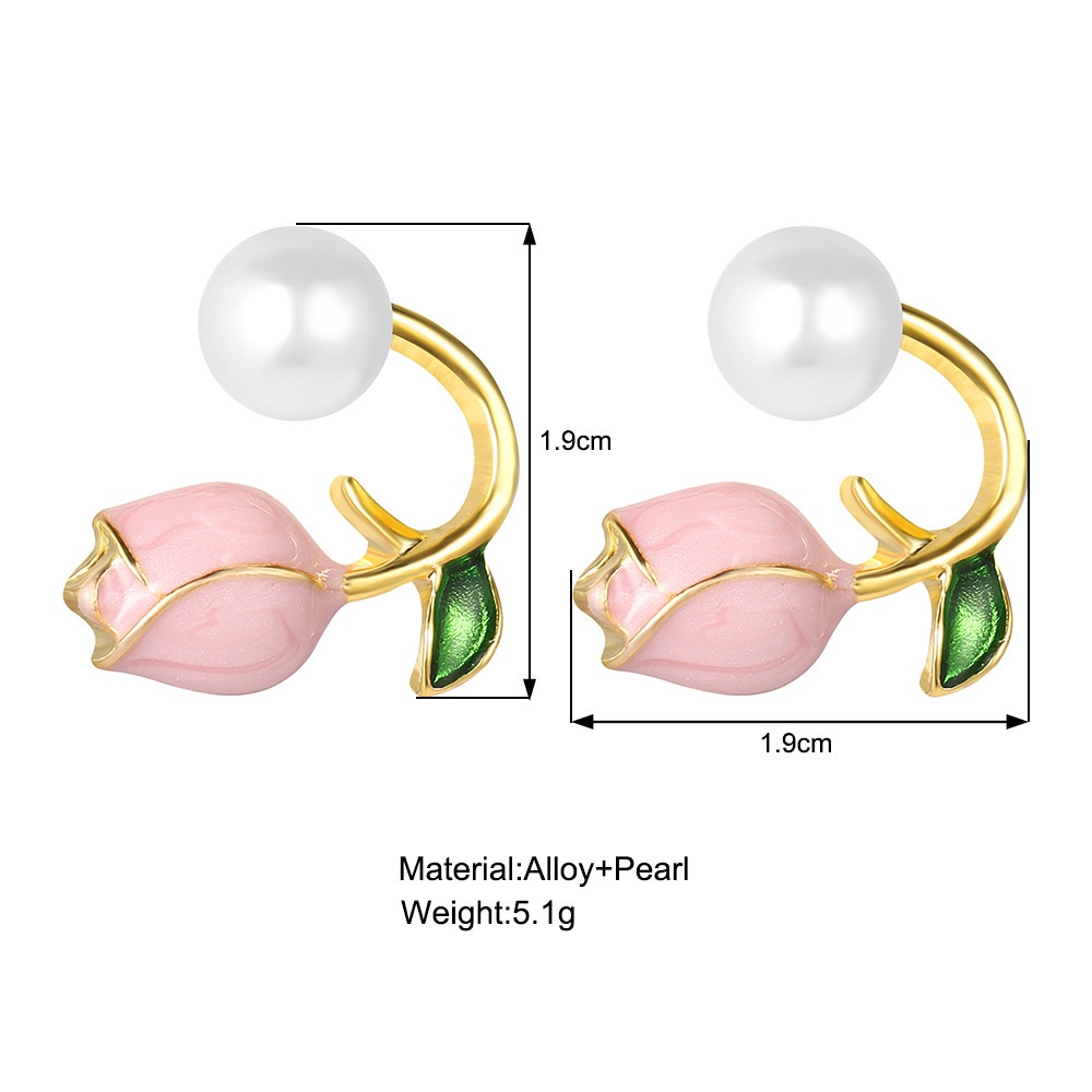ต่างหูสตั๊ด-รูปดอกทิวลิป-ประดับไข่มุก-สีชมพู-หรูหรา-เครื่องประดับ-แฟชั่นสไตล์เกาหลี-สําหรับผู้หญิง