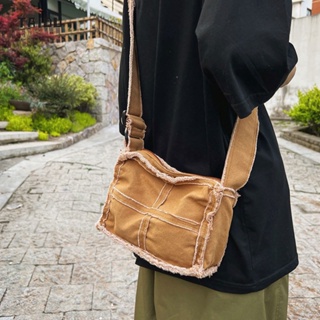 TAIDU กระเป๋าสะพายไหล่ผู้ชายกระเป๋าผ้าใบวัน Insta สไตล์วินเทจขนตัดกระเป๋า Crossbody