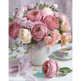 พร้อมส่ง♚ชุดงานปักครอสติชเม็ดบีด ทรงเพชร 5D รูปดอกไม้สีชมพู สําหรับตกแต่งบ้าน DIY [Acelit.th]