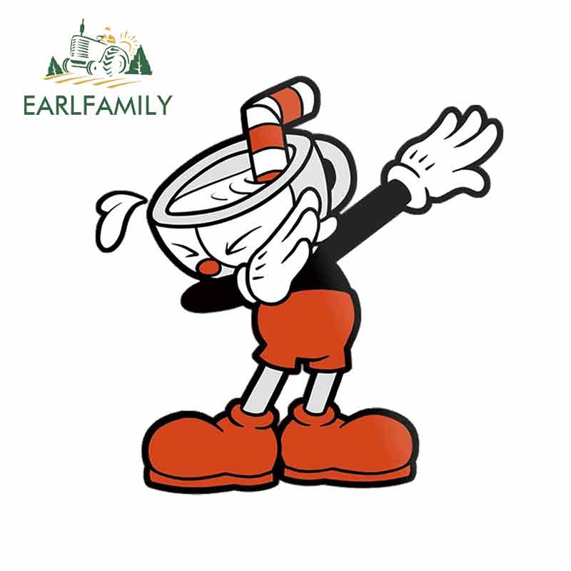 earlfamily-สติกเกอร์-กันน้ํา-กันรอยขีดข่วน-ลายอนิเมะ-cuphead-performing-dab-13-ซม-x-12-7-ซม-สําหรับติดตกแต่งรถยนต์-รถจักรยานยนต์