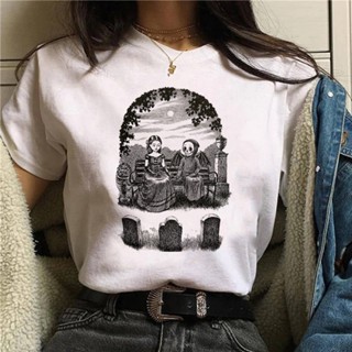 เสื้อคนอ้วนผญ เครื่องแต่งกายแขนสั้นฮาโลวีนผู้หญิงลําลองวินเทจผู้หญิงพิมพ์กราฟิกเสื้อยืด 2023 ฤดูใบไม้ร่วงเสื้อยืดใหม่ผู้