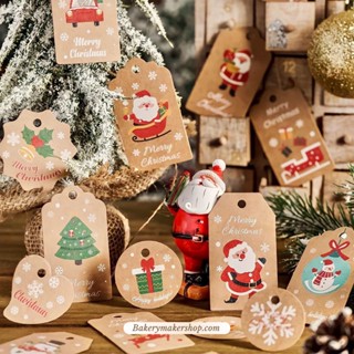 ป้ายแท็ก Xmas กระดาษคราฟท์ คละแบบ 10 ชิ้น พร้อมเชือกป่าน / Tags ป้ายห้อย Christmas card Tag paper