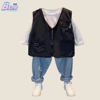 [BXPB] ชุดสูทเสื้อกั๊ก และกางเกงยีน ทรงหลวม สวมใส่สบาย แฟชั่นสําหรับเด็กผู้ชาย อายุ 3-15 ปี