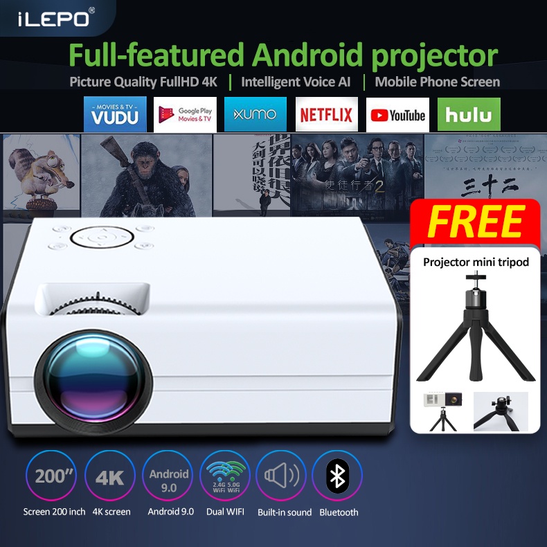 ภาพหน้าปกสินค้าโปรเจคเตอร์ 4k Android 11.0 LCD 1080P 6000 lumens ultra hd Double WIFI With bluetooth Home Cinema ilepo projector 4k wifi จากร้าน ibo11.th บน Shopee