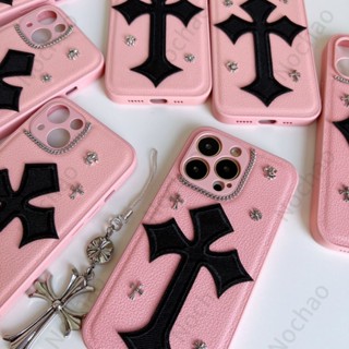 เคสโทรศัพท์มือถือนิ่ม ลายกางเขน มันฝรั่ง หัวใจ สีชมพู สไตล์เรโทร สําหรับ iPhone14 13