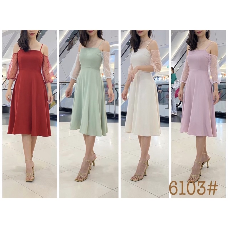LX6103 Midi Dress แขนซีทรู หวานหรู ชุดเพื่อนเจ้าสาว ชุดออกงาน แต่งงาน 2568 ทรงกระโปรงบาน มุมมองที่ 4