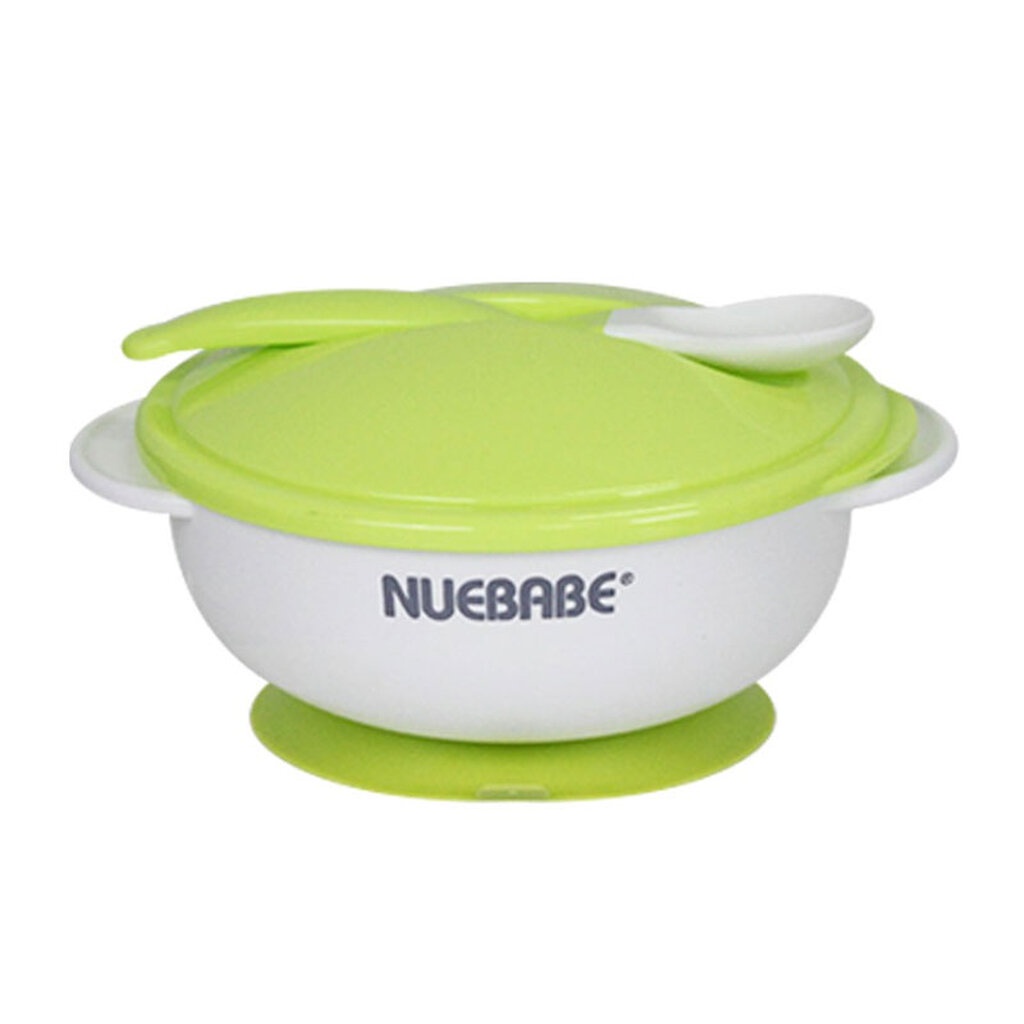 nuebabe-ชามอาหารก้นสูญญากาศ-พร้อมช้อนซิลิโคน