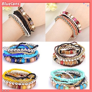 สร้อยข้อมือแฟชั่นยืด Multilayer ลูกปัดอคิลิคโบฮีเมียน 7 ชั้น