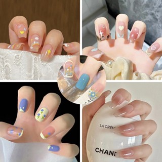 สติกเกอร์กาวติดเล็บปลอม สวยงาม แฟชั่น สําหรับตกแต่งเล็บ 24 ชิ้นต่อกล่อง