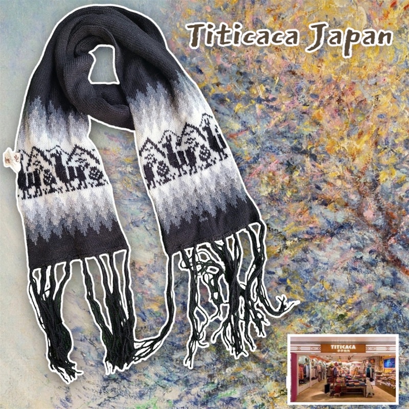 ผ้าพันคอทอลาย-งานแบรนด์-titicaca-แบรนด์ดังใน-japan-มือสอง