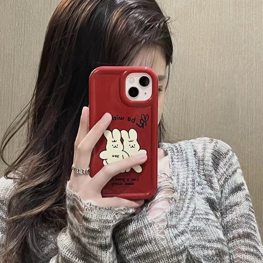 ส่งเชือกเส้นเล็ก-เคสไอโฟน-14-pro-max-13-12-11-เคส-for-iphone-14พลัส-สีแดง-การ์ตูน-น่ารัก-พกง่ายๆ-การป้องกันการตก-case