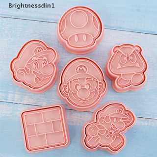 [Brightnessdin1] แม่พิมพ์คุกกี้ รูปการ์ตูนอนิเมะ Super Mario 3D DIY สําหรับงานปาร์ตี้ฮาโลวีน 6 ชิ้น ต่อชุด