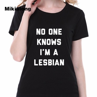 เสื้อวินเทจชาย Mikialong 2017 komik T Shirt hiçbir bir biliyor ben bir lezbiyen mektup baskılı tişört kadın tişört üst T