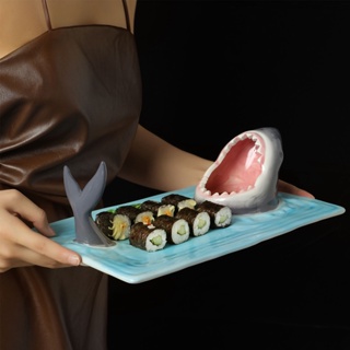 Ceramic Sushi Plate, Shark Shape Rectangle Cheese Board Dining Table Kitchen Decoration 2022 New Fashion