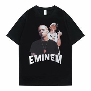 เสื้อคนอ้วน Eminem ฮิปฮอปเสื้อยืดขนาดใหญ่เสื้อผ้าแนวสตรีทแวร์ผู้ชายผู้หญิงแร็พฮิปสเตอร์เสื้อยืดแขนสั้นแฟชั่นผู้ชายปกติ C