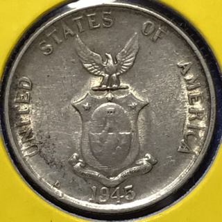 No.60854 เหรียญเงิน ปี1945D ฟิลิปปินส์ 20 CENTAVOS เหรียญสะสม เหรียญต่างประเทศ เหรียญเก่า หายาก ราคาถูก