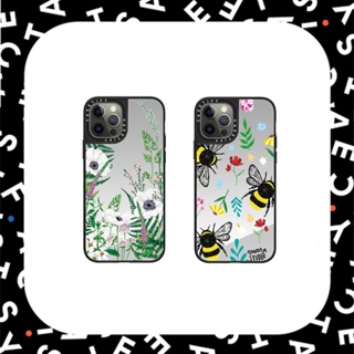 Casetify เคสโทรศัพท์มือถือ ซิลิโคนนิ่ม ลายดอกไม้ ผึ้ง พร้อมกระจก สําหรับ iPhone 11 12 13 14 Plus Pro Max