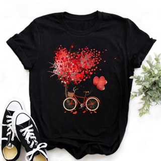 เสื้อยืด Camiseta con estampado de corazón de bicicleta para mujer, camisetas de manga corta para mujer, camiseta bonita