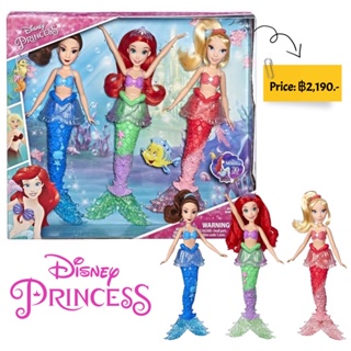 Disney Princess Ariel and Sisters Fashion Dolls, 3 Pack of Mermaid Dolls With Skirts and Hair Accessories