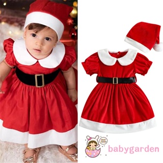 Babygarden- ชุดเดรส ทรงเอ แขนสั้น คอตุ๊กตา พร้อมเข็มขัด และหมวก สีแดง สําหรับเด็กผู้หญิง อายุ 6 เดือน -4 ปี