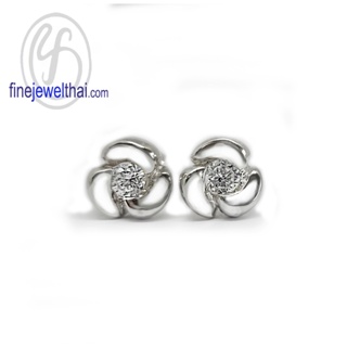 Finejewelthai-ต่างหู-ต่างหูเพชร-ต่างหูเงินแท้-Diamond-CZ-Silver-Design-Earring-E1052cz