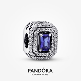 Pandora ชาร์ม ทรงสี่เหลี่ยมผืนผ้า สีฟ้า สําหรับผู้หญิง ของขวัญวันหยุด p804