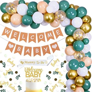 Cheereveal แบนเนอร์ต้อนรับ ลาย Welcome Baby Shower Sage สีเขียวมะกอก สําหรับตกแต่งปาร์ตี้เด็ก