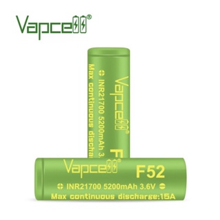 ถ่านชาร์จ Vapcell F52 INR21700 5200mAh 15A ของแท้ เช็คโค๊ตได้(ซื้อ2ก้อนแถมกระเป๋าใส่ถ่าน)