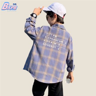 [BXPB] เสื้อเชิ้ตแขนยาวลําลอง ผ้าฝ้ายแท้ ทรงหลวม สวมใส่สบาย แฟชั่นสําหรับเด็กผู้ชาย อายุ 3-15 ปี