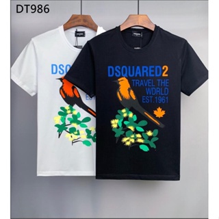 เสื้อยืดสีขาว 2022 Hot Dsquared2 เสื้อผ้าพิมพ์ผู้ชายท็อปส์ซูคอกลมผ้าฝ้ายเสื้อยืดแขนสั้น DT986
