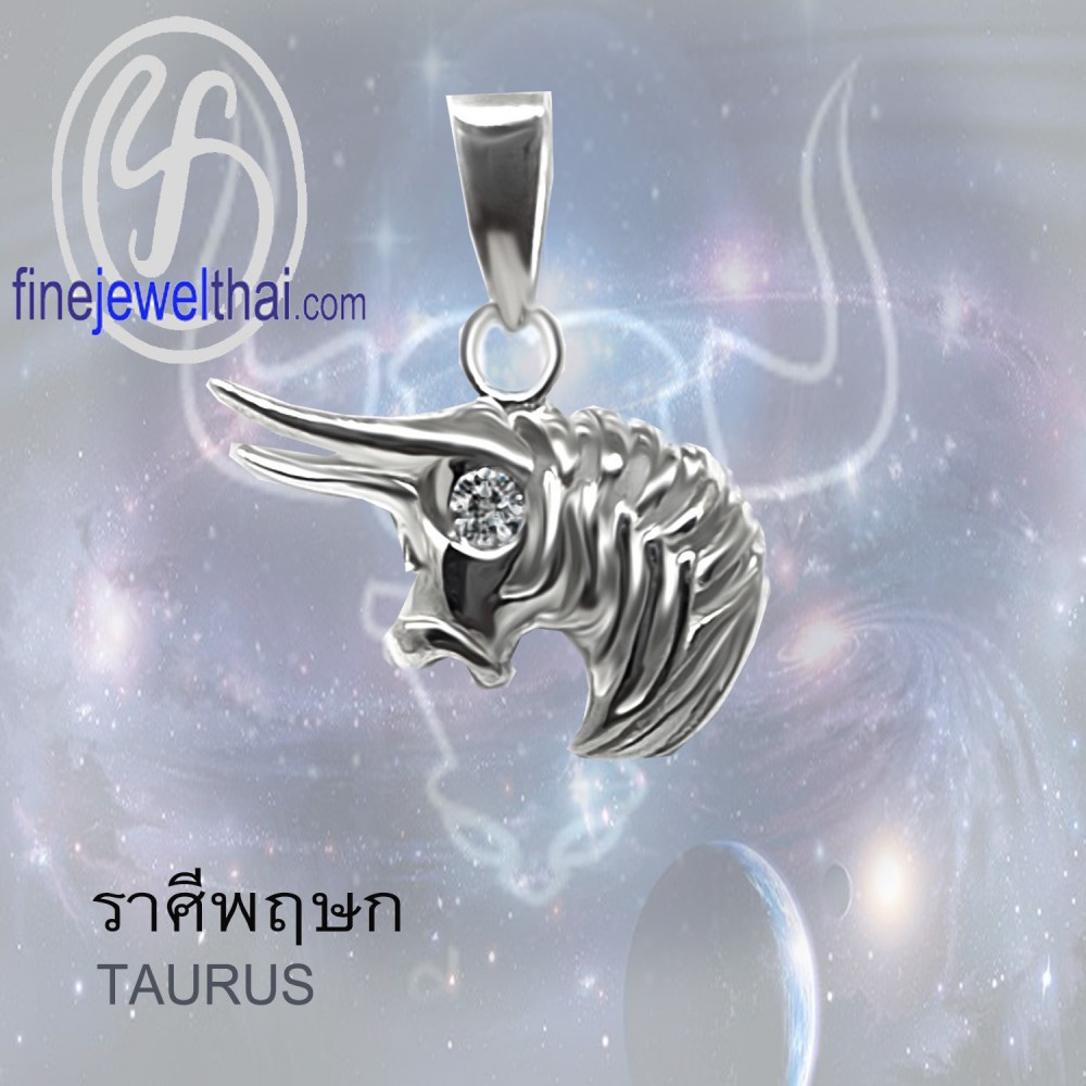 finejewelthai-จี้ราศี-ราศีพฤษภ-จี้เพชรสังเคราะห์-จี้เงินแท้-taurus-silver-pendant-p1166cz00