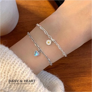 s925 Daisy&amp;Heart สร้อยข้อมือเงินแท้ Daisy and Moonstone heart น่ารัก สดใส หัวใจประดับหินธรรมชาติ Moonston