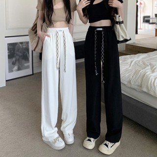 กางเกงกีฬา ขากว้าง เอวสูง ผ้าเดรป แบบยืดหยุ่น ทรงหลวม ขนาดเล็ก เข้ากับทุกการแต่งกาย สําหรับผู้หญิง