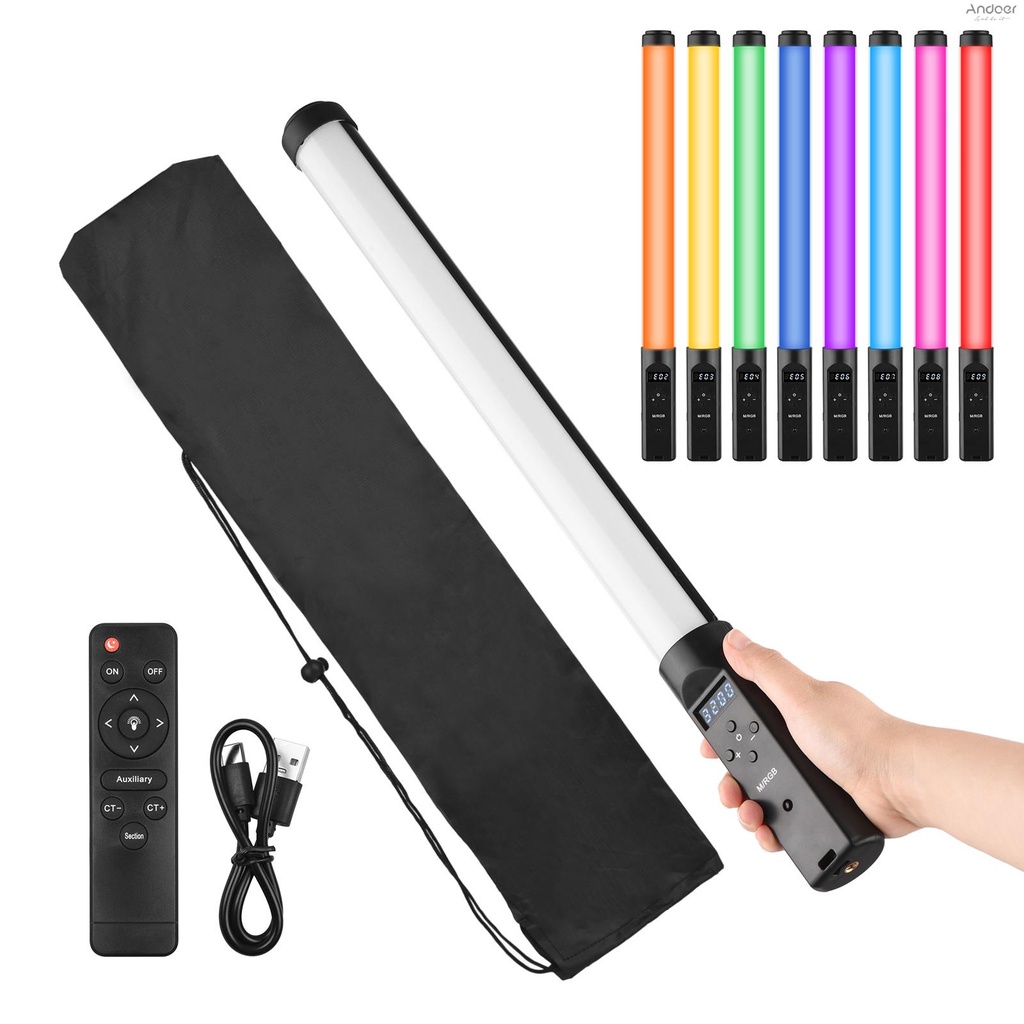 หลอดไฟ RGB LED 3200K-5500K หรี่แสงได้ 9 สี พร้อมแบตเตอรี่ในตัว และรีโมต ...