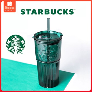 Starbucks Dark Green Goddess Glass High Color Straw Cup 600มล. ทัมเบลอร์สตาร์บัคส์พลา Straw Glass 600ml