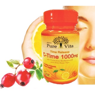 ส่งด่วน Pure Vita Vitamin C Time Release 1000mg เพียว ไวต้า วิตามินซี 1000 mg วิตามินซีสูตรดูดซึมให้ผลนาน 8-10ชั่วโมง