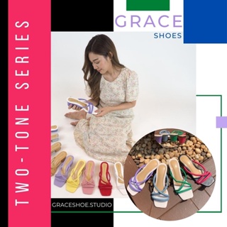 สินค้า GRACE สายกลมทูโทน มีไซส์ 42, 43 รองเท้าส้นสูง 2 นิ้ว รองเท้าแฟชั่น คุณภาพดี รองเท้าผู้หญิง 2022 ไซส์36-43 รองเท้าสีแดง