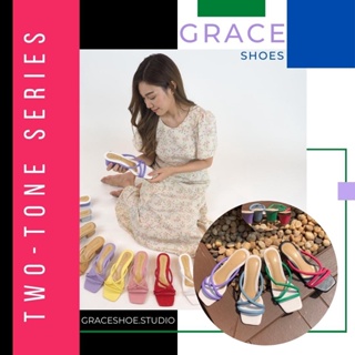 GRACE สายกลมทูโทน มีไซส์ 42, 43 รองเท้าส้นสูง 2 นิ้ว รองเท้าแฟชั่นผู้หญิง คุณภาพดี ไซส์36-43