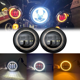 2PCS 4.5&quot;Inch LED Fog Passing Lights with Red Demon Eye/White DRL/Amber Turn Signal Full Halo for Harley Road King